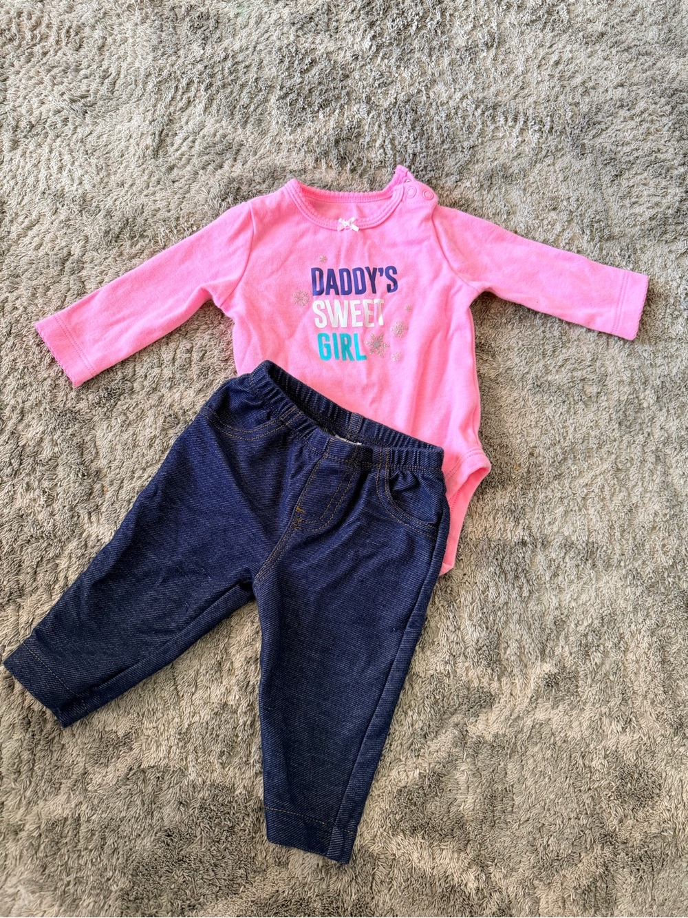 Carter's Pink Long Sleeve Bodysuit with Navy Pants Kids Matching Set